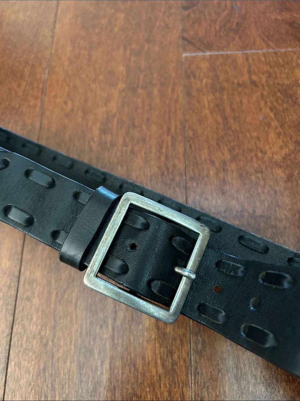 The Children’s Place Kid’s Chunky Black Leather Belt, Silver Buckle, Size 8-14